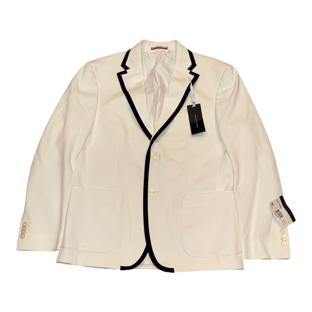 Tommy Hilfiger Willis Blazer Mens 38S White Blue Piping Sport Coat Yacht Preppy